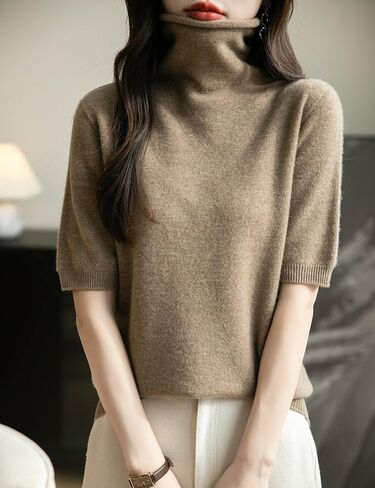 Women's Turtleneck 100% Merino Wool Spring Fall Winter First-Line Ready to Wear Seamless Knit Short Sleeve Sweater in Saudi Arabia