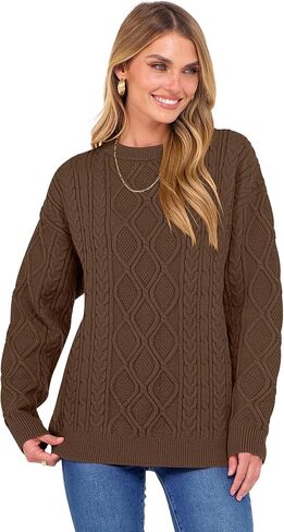 ANRABESS Sweaters for Women Long Sleeve Oversized Crewneck Cable Knit Vintage Heavy Sweater 2025 Fall Trendy Pullover Outfit in Saudi Arabia