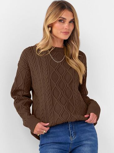 ANRABESS Sweaters for Women Long Sleeve Oversized Crewneck Cable Knit Vintage Heavy Sweater 2025 Fall Trendy Pullover Outfit in Saudi Arabia