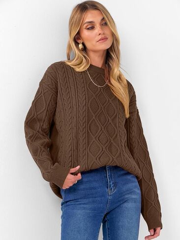 ANRABESS Sweaters for Women Long Sleeve Oversized Crewneck Cable Knit Vintage Heavy Sweater 2025 Fall Trendy Pullover Outfit in Saudi Arabia