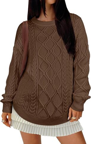 ANRABESS Sweaters for Women Long Sleeve Oversized Crewneck Cable Knit Vintage Heavy Sweater 2025 Fall Trendy Pullover Outfit in Saudi Arabia