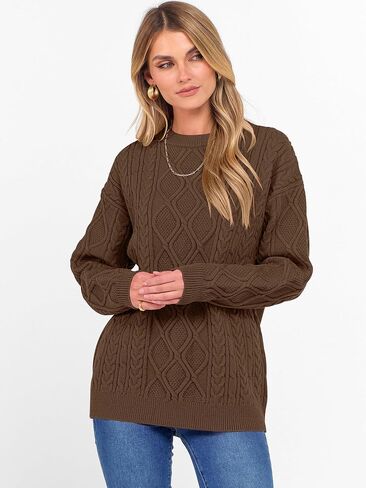 ANRABESS Sweaters for Women Long Sleeve Oversized Crewneck Cable Knit Vintage Heavy Sweater 2025 Fall Trendy Pullover Outfit in Saudi Arabia