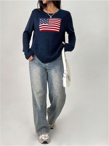 GORGLITTER Women's American Flag Sweater Long Sleeve Round Neck Pullovers in Saudi Arabia