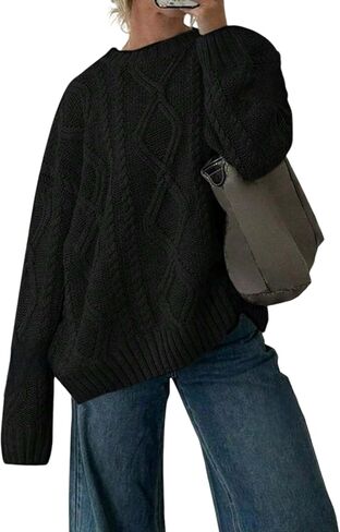 سترات متماسكة من الكابلات zaful للنساء Crewneck غير الرسمي متماسكة سترة سولوفر طويلة الأكمام الطويلة in Saudi Arabia
