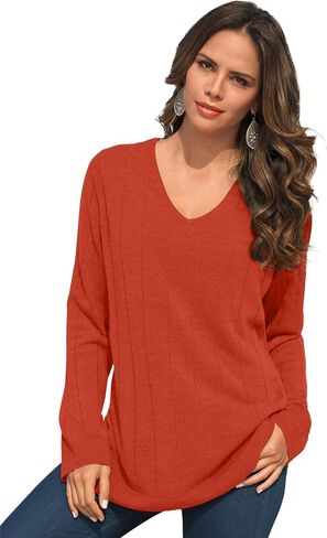 Roaman's Women's Plus Size Plus Size Drop Needle V-Neck Lightweight Sweater Knit in Kuwait
