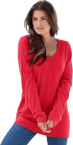 Roaman's Women's Plus Size Plus Size Drop Needle V-Neck Lightweight Sweater Knit in Kuwait