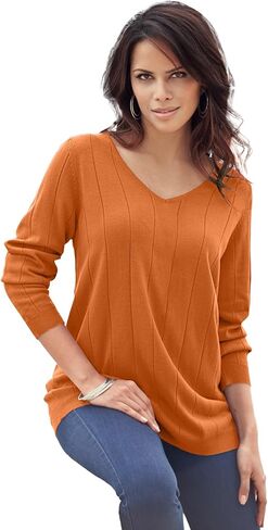 Roaman's Women's Plus Size Plus Size Drop Needle V-Neck Lightweight Sweater Knit in Kuwait