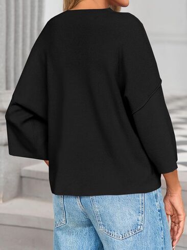 Saodimallsu Womens Oversized Sweaters 3/4 Sleeve Crewneck Pullover Casual Lightweight Loose Fall Knit Tops in Saudi Arabia