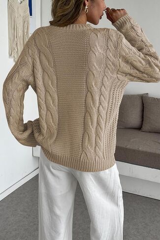 Cakulo Womens Oversized Pullover Sweaters Bell Sleeve Chunky Cable Knit Sweater Crewneck Trendy Knitted Tops 2025 in Kuwait