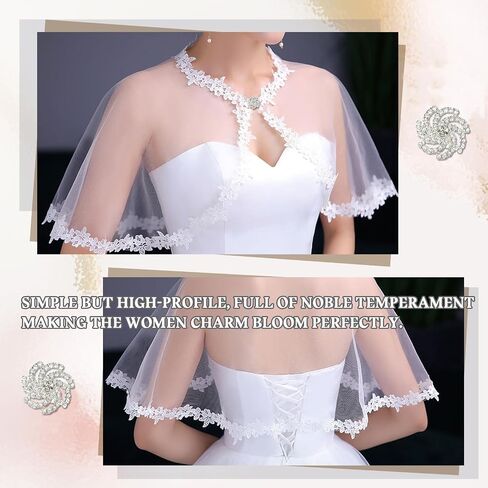 White Lace Shawl Wraps For Women Formal, Bolero Shrugs Shoulder Cover For Evening Dresses Formal, Wedding Bridal Cape Lace Cover Up in Kuwait