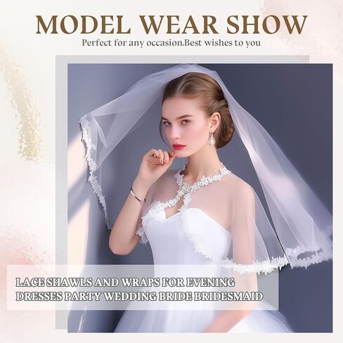 White Lace Shawl Wraps For Women Formal, Bolero Shrugs Shoulder Cover For Evening Dresses Formal, Wedding Bridal Cape Lace Cover Up in Kuwait