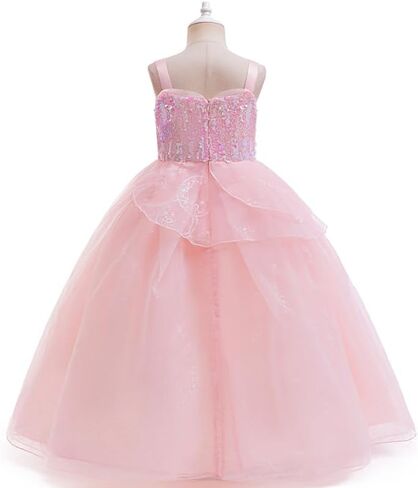 Girls Princess Dress Set with Pink Sequin Layered Tulle Ball Gown Long Gloves Tiara Jewelry for Kids in Kuwait