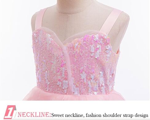 Girls Princess Dress Set with Pink Sequin Layered Tulle Ball Gown Long Gloves Tiara Jewelry for Kids in Kuwait
