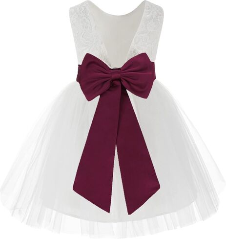 White Backless Lace V-Back Pretty Princess Gown Flower Girl Dresses 206T in Saudi Arabia