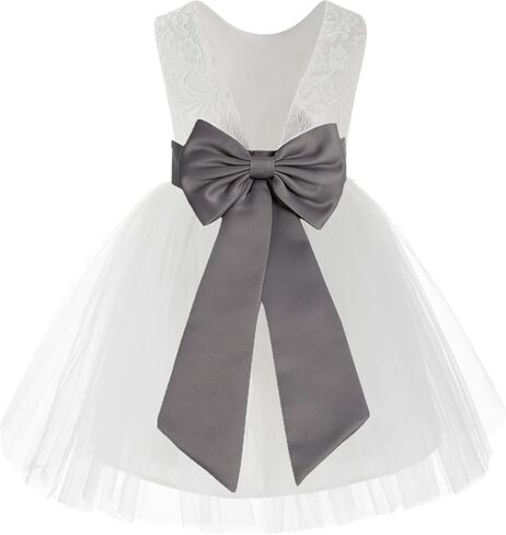 White Backless Lace V-Back Pretty Princess Gown Flower Girl Dresses 206T in Saudi Arabia