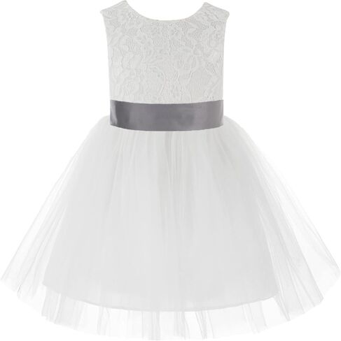 White Backless Lace V-Back Pretty Princess Gown Flower Girl Dresses 206T in Saudi Arabia