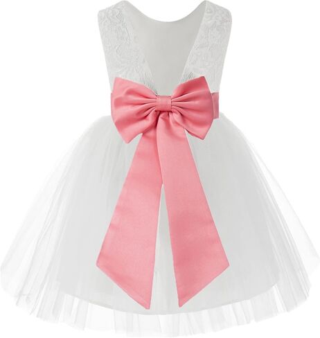 White Backless Lace V-Back Pretty Princess Gown Flower Girl Dresses 206T in Saudi Arabia