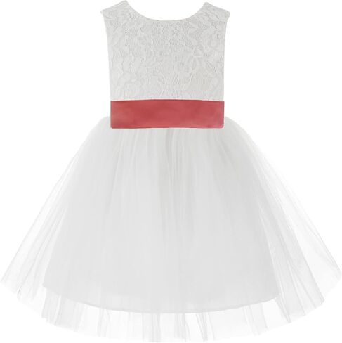 White Backless Lace V-Back Pretty Princess Gown Flower Girl Dresses 206T in Saudi Arabia
