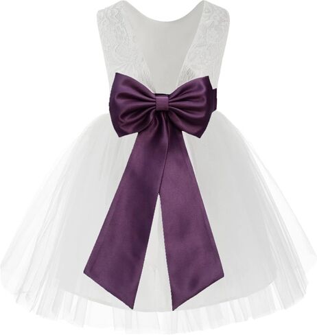 White Backless Lace V-Back Pretty Princess Gown Flower Girl Dresses 206T in Saudi Arabia
