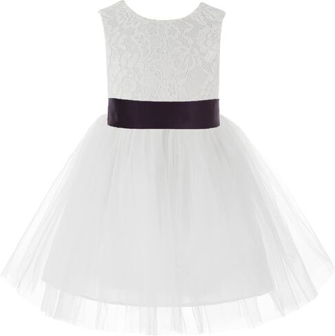 White Backless Lace V-Back Pretty Princess Gown Flower Girl Dresses 206T in Saudi Arabia