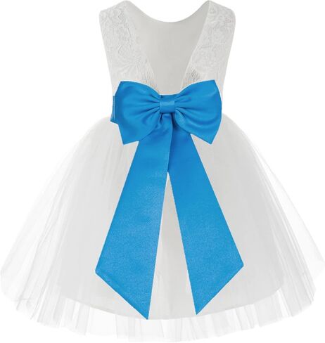 White Backless Lace V-Back Pretty Princess Gown Flower Girl Dresses 206T in Saudi Arabia
