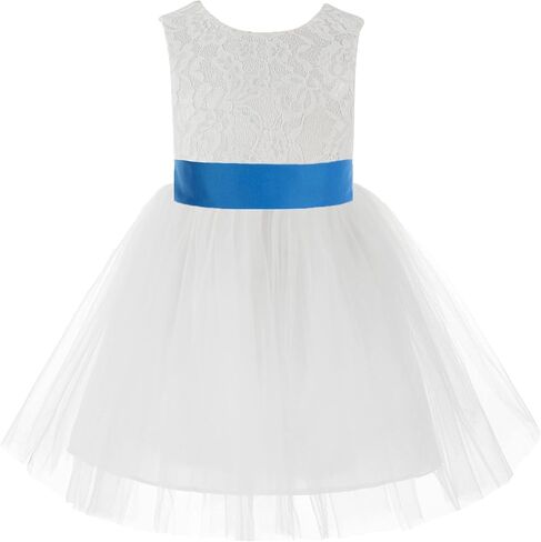 White Backless Lace V-Back Pretty Princess Gown Flower Girl Dresses 206T in Saudi Arabia