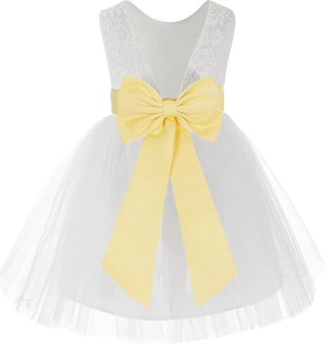 White Backless Lace V-Back Pretty Princess Gown Flower Girl Dresses 206T in Saudi Arabia