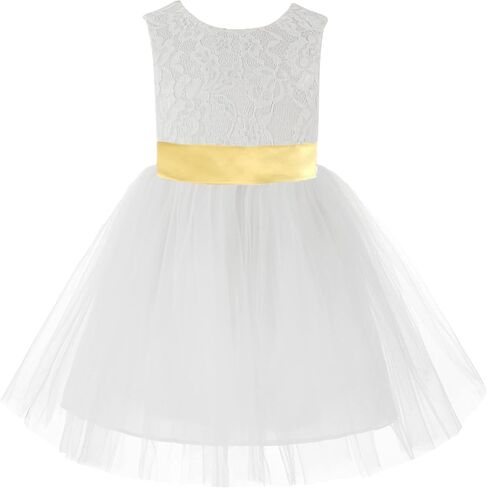 White Backless Lace V-Back Pretty Princess Gown Flower Girl Dresses 206T in Saudi Arabia