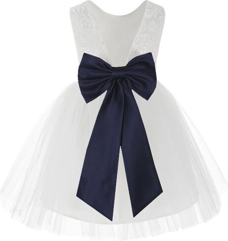 White Backless Lace V-Back Pretty Princess Gown Flower Girl Dresses 206T in Saudi Arabia
