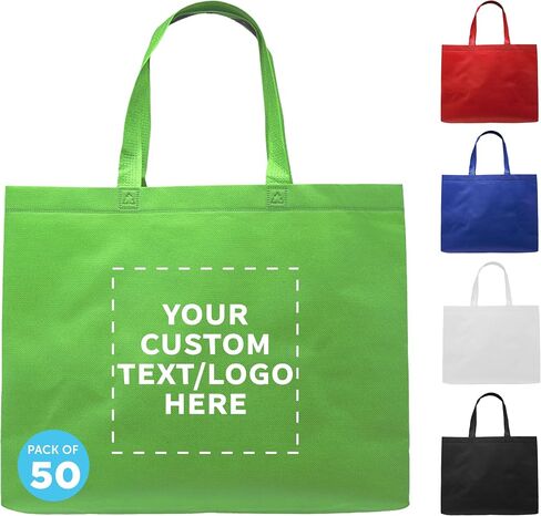 DISCOUNT PROMOS Custom Jumbo Sized Tote Bags Set of 100, Personalized Bulk Pack - Reusable Grocery Bags, Shopping Bags, Promotional Item Totes for Women - White in Saudi Arabia