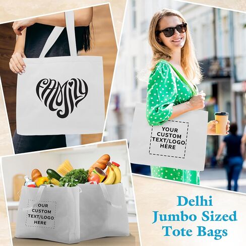 DISCOUNT PROMOS Custom Jumbo Sized Tote Bags Set of 100, Personalized Bulk Pack - Reusable Grocery Bags, Shopping Bags, Promotional Item Totes for Women - White in Saudi Arabia