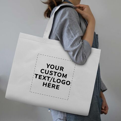 DISCOUNT PROMOS Custom Jumbo Sized Tote Bags Set of 100, Personalized Bulk Pack - Reusable Grocery Bags, Shopping Bags, Promotional Item Totes for Women - White in Saudi Arabia