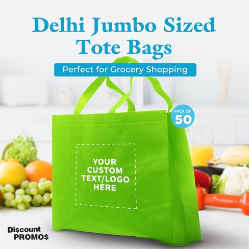 DISCOUNT PROMOS Custom Jumbo Sized Tote Bags Set of 100, Personalized Bulk Pack - Reusable Grocery Bags, Shopping Bags, Promotional Item Totes for Women - White in Saudi Arabia