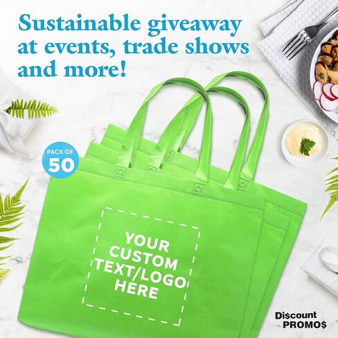 DISCOUNT PROMOS Custom Jumbo Sized Tote Bags Set of 100, Personalized Bulk Pack - Reusable Grocery Bags, Shopping Bags, Promotional Item Totes for Women - White in Saudi Arabia