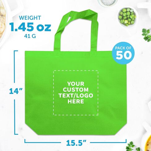DISCOUNT PROMOS Custom Jumbo Sized Tote Bags Set of 100, Personalized Bulk Pack - Reusable Grocery Bags, Shopping Bags, Promotional Item Totes for Women - White in Saudi Arabia