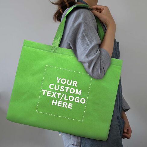 DISCOUNT PROMOS Custom Jumbo Sized Tote Bags Set of 100, Personalized Bulk Pack - Reusable Grocery Bags, Shopping Bags, Promotional Item Totes for Women - White in Saudi Arabia