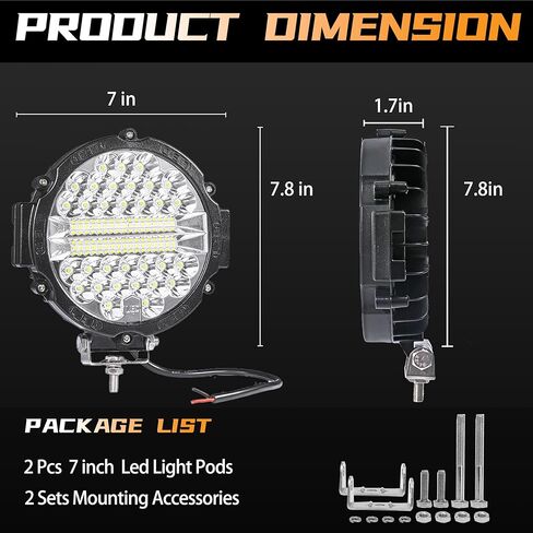 LED Off Road Lights pods 7 Inch 15000Lumen Bumper Round LED Light Bar 201W 12V 24V 6500K Tractor Driving Fog Flood Spot Beam Work Lighting for Pickup SUV ATV UTV Truck 2Pack in Kuwait