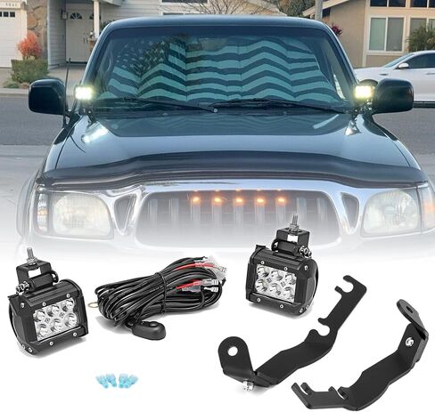 2x 3'' LED Spot Work Light & Upper Hood Ditch Side Pillar Light Pod Mount Bracket Compatible with Toyota Tacoma 1995-2004 in Saudi Arabia
