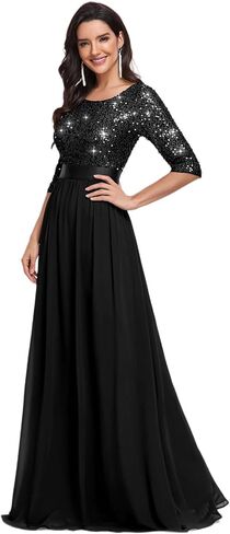 Ever-Pretty Women's Elegant A Line Crew Neck Half Sleeve Sequin Maxi Evening Dress 00683 in Saudi Arabia