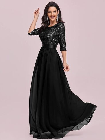 Ever-Pretty Women's Elegant A Line Crew Neck Half Sleeve Sequin Maxi Evening Dress 00683 in Saudi Arabia