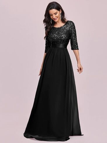 Ever-Pretty Women's Elegant A Line Crew Neck Half Sleeve Sequin Maxi Evening Dress 00683 in Saudi Arabia
