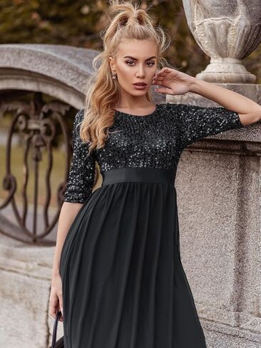 Ever-Pretty Women's Elegant A Line Crew Neck Half Sleeve Sequin Maxi Evening Dress 00683 in Saudi Arabia
