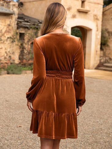 Womens Velvet Dress 2025 Fall Cocktail Long Sleeve Empire V Neck Wedding Guest Holiday Mini Dresses with Pockets in Saudi Arabia
