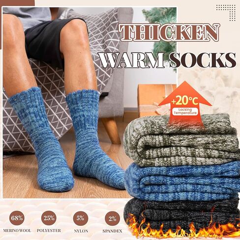 Merino Wool Boot Socks Thermal Winter Ski Thick Warm Hiking Socks for Women Men 3 Pairs in Kuwait