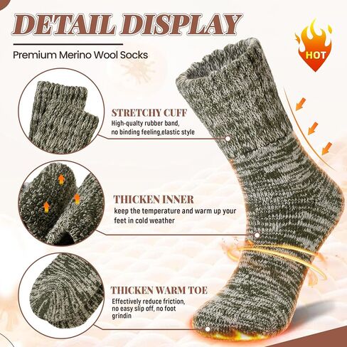 Merino Wool Boot Socks Thermal Winter Ski Thick Warm Hiking Socks for Women Men 3 Pairs in Kuwait