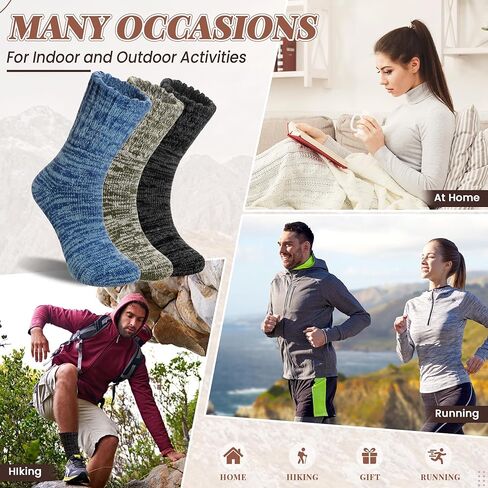 Merino Wool Boot Socks Thermal Winter Ski Thick Warm Hiking Socks for Women Men 3 Pairs in Kuwait
