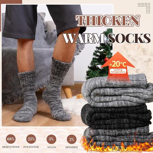 Merino Wool Boot Socks Thermal Winter Ski Thick Warm Hiking Socks for Women Men 3 Pairs in Kuwait