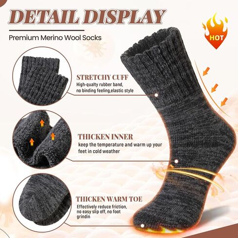 Merino Wool Boot Socks Thermal Winter Ski Thick Warm Hiking Socks for Women Men 3 Pairs in Kuwait