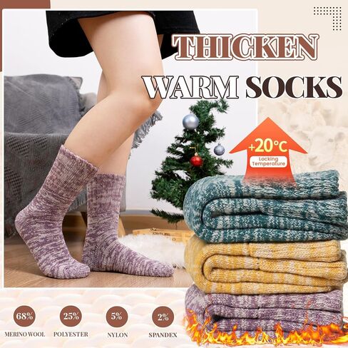 Merino Wool Boot Socks Thermal Winter Ski Thick Warm Hiking Socks for Women Men 3 Pairs in Kuwait