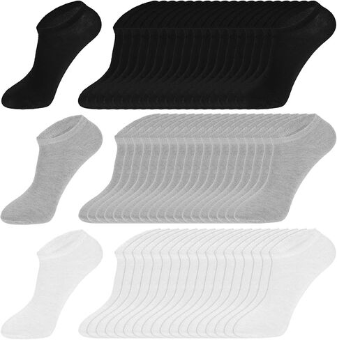 60 Pairs Low Cut Ankle Socks Bulk Pack, No-Show Unisex Socks for Men and Women, Casual Cotton Breathable Sock, Thin Bulk Sock 7-12 Size (Black, White, Grey) in Saudi Arabia